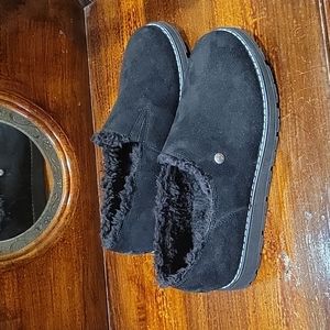 BOBS SKECHERS BLACK SUEDE FUR LINED SLIDE IN SHOES SZ 7.5
